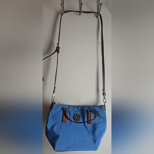 Blue/Brown Tommy Hilfiger Crossbody Purse-small stain on side of purse